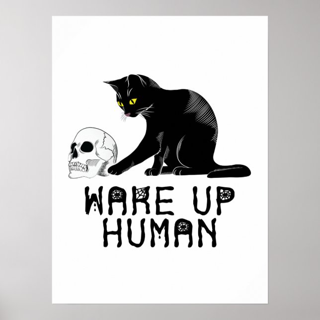 Poster Acordar Humano - Gato Engraçado Com Caveira (Frente)
