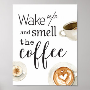 Poster Acorde e cheire o café - arte da parede da cozinh