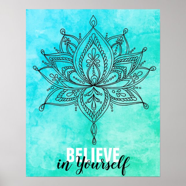 Poster Acredite em si mesmo Lotus Mandala Turquoise (Frente)
