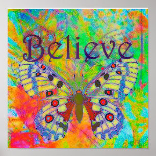 Poster Acredite em uma borboleta colorida pendurada tapeç