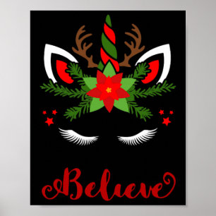 Poster Acredite em Unicorn Reindeer Enfrentando Papais no