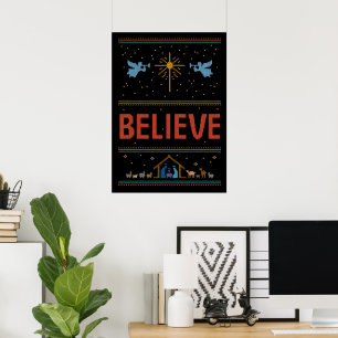 Poster ACREDITE FELIZ Cristão Religioso no Velho Natal