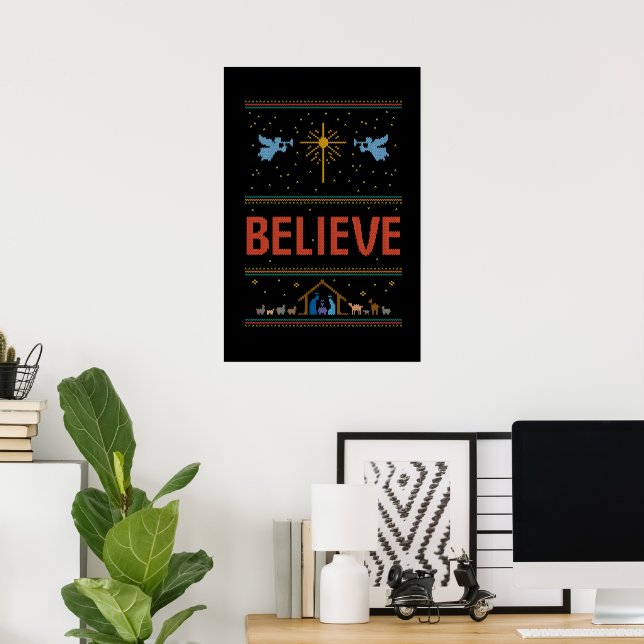Poster ACREDITE FELIZ Cristão Religioso no Velho Natal (Escritório em casa)