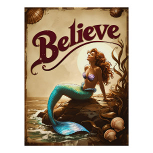 Pôster Acredite na Vintage Sereia, Inspiração para o Ocea