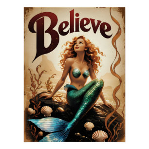 Pôster Acreditem no Sonho de Arte Sereia Vintage