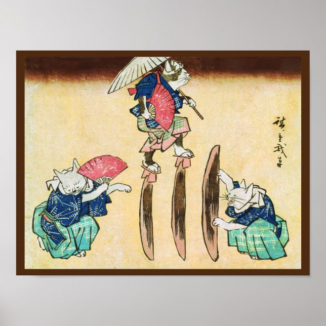 Poster Acrobat Cat, Hiroshige, Ukiyo-e (Frente)