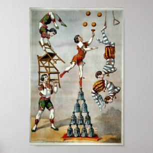 Poster acrobático do circo do vintage do ato