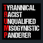 Poster Acrônimo Anti Trump Funny<br><div class="desc">Anti Trump Funny Acronym Poster, que apresenta um poema de palavra descrevendo seu personagem: pensador tirânico, racista, inqualificado, misógino. Resistir a este presidente e continuar a apoiar os esforços de resistência à igualdade de direitos e à decência humana básica na América. Lutar pela liberdade no nosso país por todas as...</div>