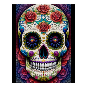 Pôster Açúcar Arte Crônica Flor Caveira Rosas Rosa Rosa