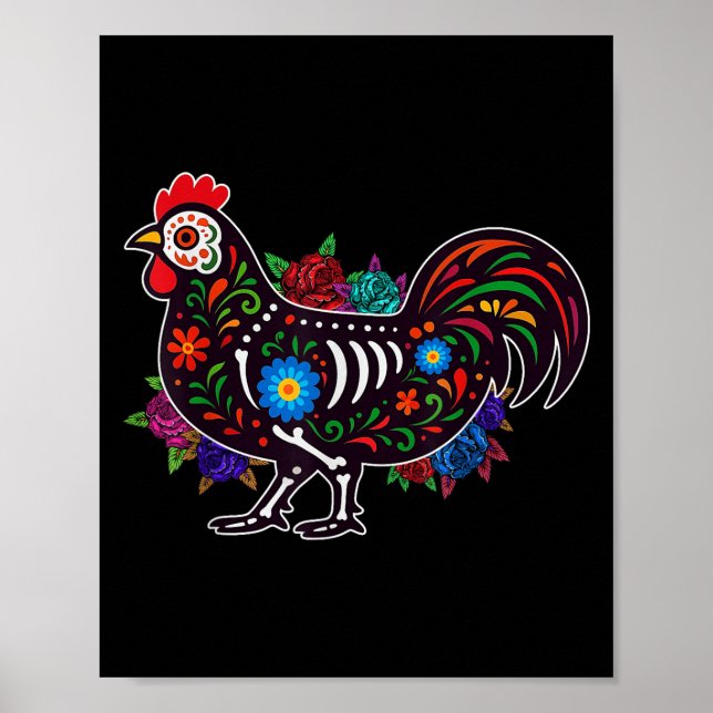 Poster Açúcar Crânio Frango Dia De Muertos Dia De Hallowe (Frente)