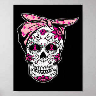 Poster Açúcar Crânio Rosa Fita Fita Legal Cancer da Mama