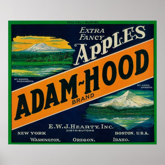 Pôster Adam-Hood Apple Crate LabelHood River, OU (Frente)