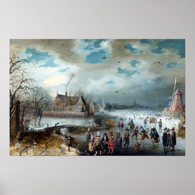 Poster Adam van Breen Skating no rio Amstel, congelado (Frente)