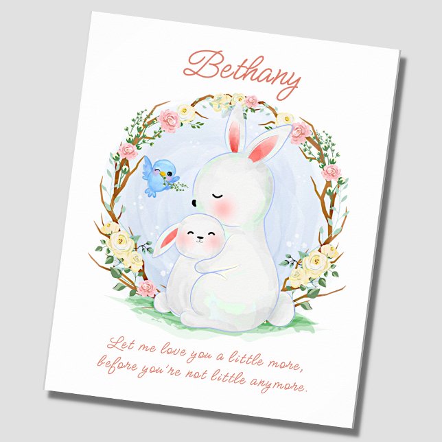 Poster Add Name Text, 2 Bunny Rabbits & Bluebird Nursery  (Criador carregado)