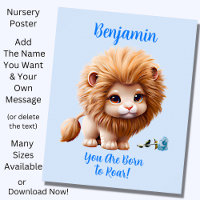 Add Name Text, Baby Lion with Blue Flower  