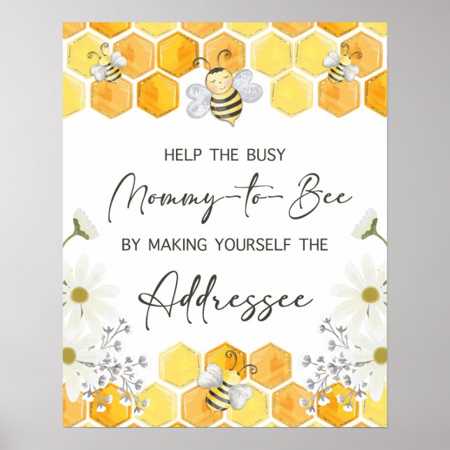 Poster Addressee Baby Shower Sign Yellow Honey Bee Theme (Frente)