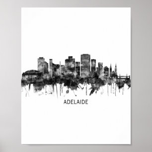 Poster Adelaide Austrália Skyline BW