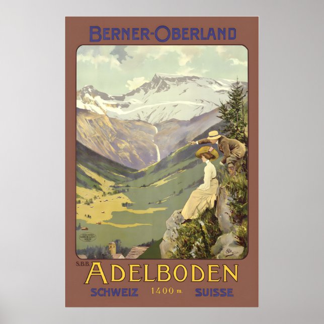 Poster Adelboden Berner Oberland Switzerland Swiss Suisse (Frente)