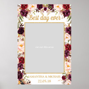Poster Adereço de foto de casamento floral rosa borgonha
