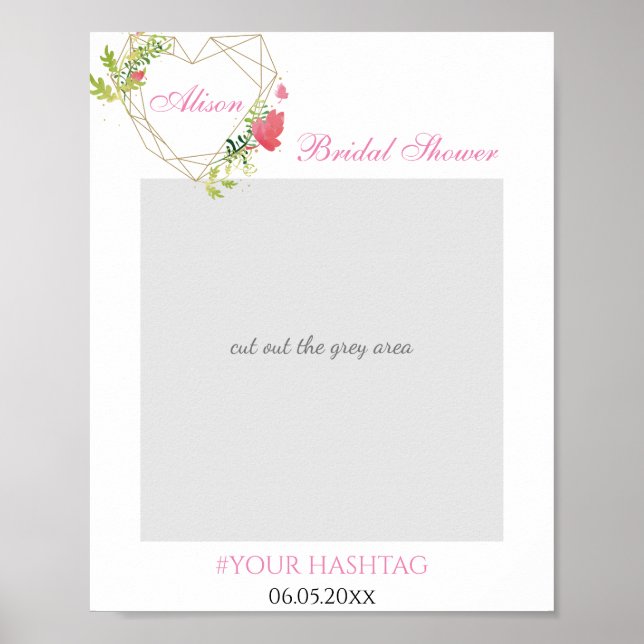 Poster Adereço de Foto de Casmamento Floral Rosa com Cora (Frente)