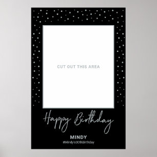 Poster Adereço de moldura de foto de aniversário preto e
