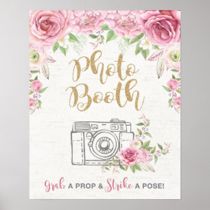 Poster Adereços de cabine de fotos com rosas cor-de-rosa