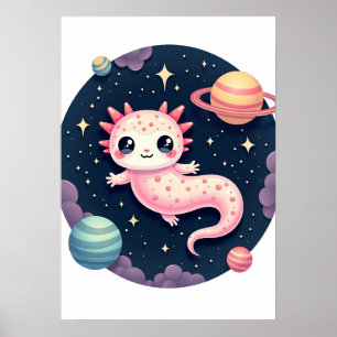 Poster Adesivo de Axolote Cósmico Humor Galáctico