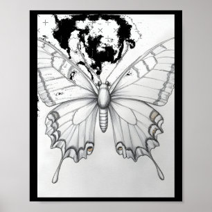 Poster Adesivo de desenho a lápis de borboleta-monarca re