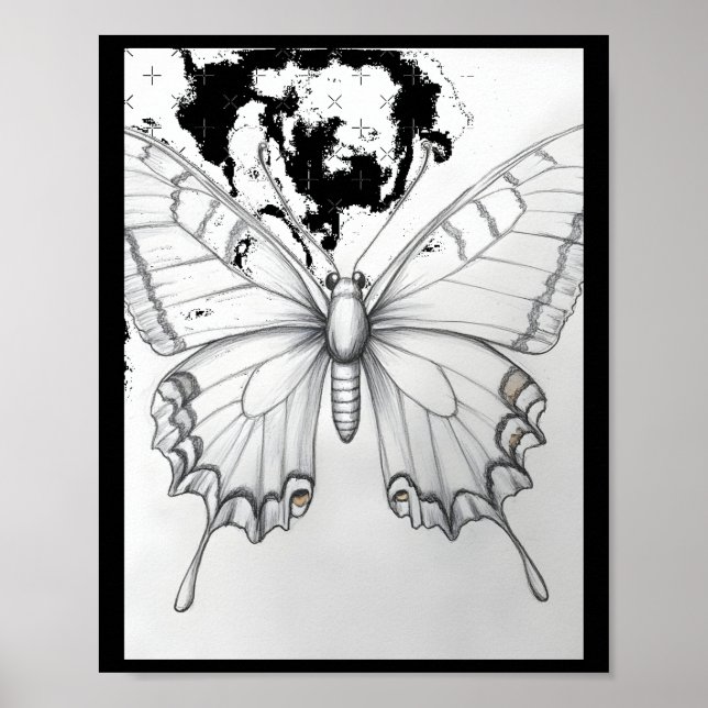Poster Adesivo de desenho a lápis de borboleta-monarca re (Frente)