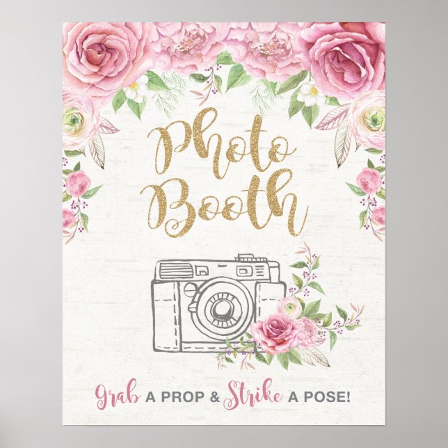 Poster Adesivo de Rosas Cor-de-Rosa para Cabine de Fotos  (Frente)