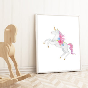 Poster Adesivos de Parede Meninas Unicórnio Aquarela Quar