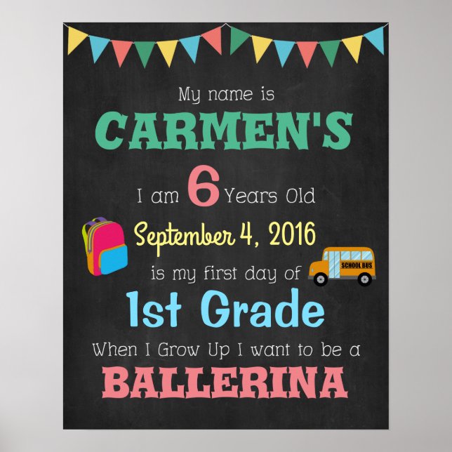 Poster Adesivos para Foto de Criança no Primeiro Dia de A (Frente)