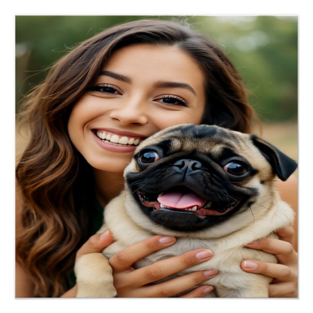 Pôster Adicionar Foto de Pug Personalizar Customizar (Frente)