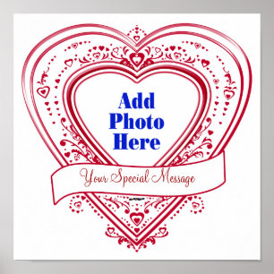 Poster Adicionar Mensagem Especial Foto Corações Vermelha