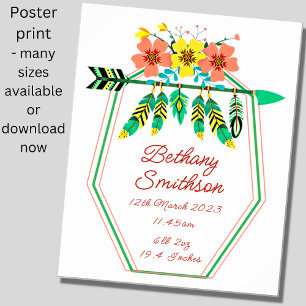 Poster Adicionar Nome - Detalhes do Nascimento Penas Flor