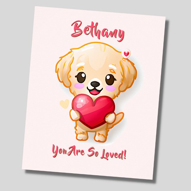 Poster Adicionar Nome Ouro de Texto Retriever Puppy Heart (Criador carregado)