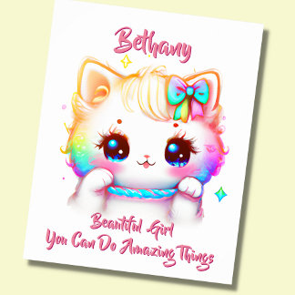 Poster Adicionar Nome Texto, Berçário Colorido de Gatinho
