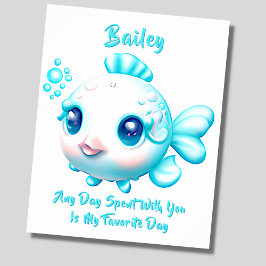 Poster Adicionar Nome Texto, Berçário de Peixes Azul Aqua