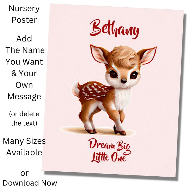 Poster Adicionar Nome Texto, Fawn Cute - Bebê Veado em Ro (Criador carregado)