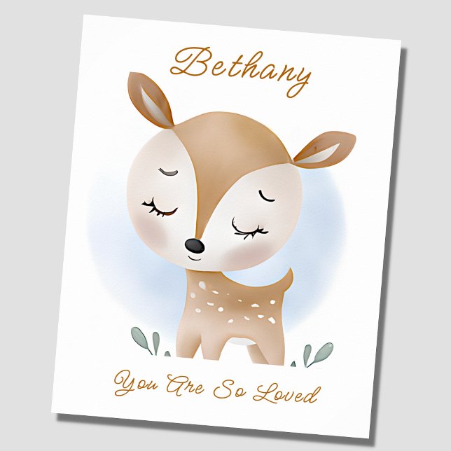 Poster Adicionar texto de nome, Baby Deer Fawn Woodland B (Criador carregado)