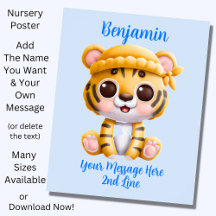 Adicionar texto do nome, bebê tigre com chapéu em