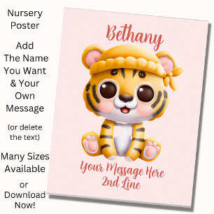 Poster Adicionar texto do nome, bebê tigre com chapéu em