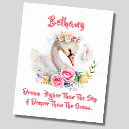 Poster Adicionar texto do nome, Cisne Macio com Flores de