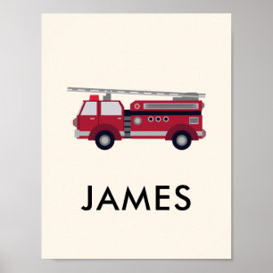 Poster Adicione o seu nome Caminhão de Bombeiros Vermelho