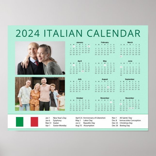 Poster Adicione seu calendário italiano de fotos 2024 com (Frente)