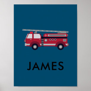 Poster Adicione seu nome Red Fire caminhão Personalizado