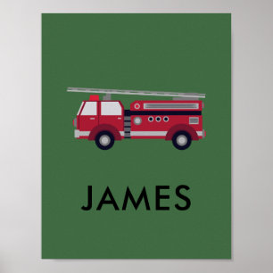 Poster Adicione seu nome Red Fire caminhão Personalizado
