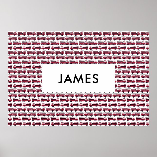 Poster Adicione seu nome Red Fire caminhão Personalizado (Frente)