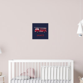 Poster Adicione seu nome Red Fire caminhão Personalizado