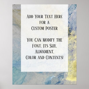 Poster Adicione seu próprio texto, tinta de álcool azul e